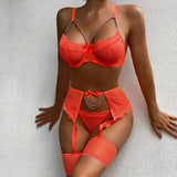 Sex Lingerie New Sexy Female Grid Splicing Eyelash Lace Hanging Chain Bow Garter