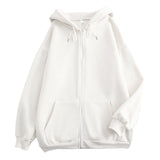 Fongt Flat Hooded Ins College Windy Loose Zipper Thick Hooded Coat