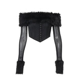 Fongt Women's Winter 2023 New Sexy Maomao One-Line Collar Off-Shoulder Gauze Long Sleeve Irregular