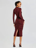 2025 New Women's Dress Sexy Bag Hip Hot Diamond Fork Long Sleeve