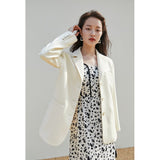 Notched Collar Full Regular Sleeve Blazers Loose Casual Midweight Single Breasted Office Lady Solid Straight