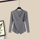 Winter 2 Piece Sets Women Long Sleeve Deep V-Neck Knitting Sweater And Irregular Mesh Patchwork Black Skirt Two Piece