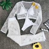 Piece Swimsuit Women Micro Bikini 2022 Beach Cover Up Fishnet See Through Mesh Crop Top Long Pants Brazilian White