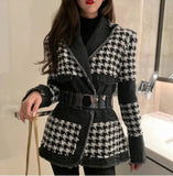 and autumn 2020 new chihuage lace up celebrities retro denim waist stitching thick suit coat women