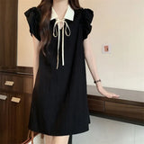 Fongt MM300 Pounds Large-Size Reduction Of Small Flying Sleeves Black Dress Women's Summer French Small Fragrant Wind Straight Cover Belly Skirt