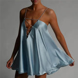 Solid Hollow V-neck A-line Mini Flared