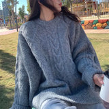 Fongt Winter Korean Version Loose Joker Knit Sweater Coat Tide Languid Lazy Wind Student Restore Ancient Ways Mahua Pure Color Add Thick Sweater Female-Outfit