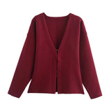 Fongt Women's INS Explosion V-Neck Long Sleeves Simple Knitted Set