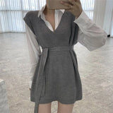 2022 Sleeveless Vest Waistcoat England Style Knitting Oversized Lace Up New Spring Autumn Women Sweaters Tops