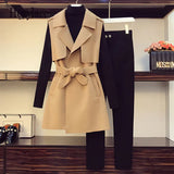 Women Elegant Office Pant Suit Woolen Vest Coat And Turtleneck Sweater Top+Pant Three Piece Set Autumn Winter