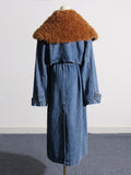 Fongt Temperament Long Trench Coat Spring 2024 New Removable Wool Collar Small Design Sense Denim Coat-Outfit