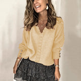 Fongt 2025 New Lace V-Necked Jacket Sweater Lady Loose Long-Sleeved Solid-Colored Sweater
