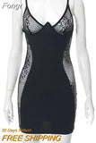 Spaghetti Strap Lace Patchwork Mini Dress Women Backless See Through Black Gothic Robe 2023 Summer Harajuku Grunge