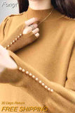 Winter Temperament Elegant Fashion Half Turtleneck Sweater Pullovers for Women 2023 Chic Design Embroidered Flares