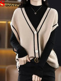 Knitted Vest Cardigan Women Elegant V-neck Sleeveless Sweater Tops Casual Knitwear Chaleco Coats New Malhas