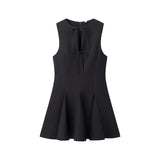 Fongt Hollow Bow Tie With Short Dress Summer Sleeveless Wave Swing Miniskirt