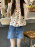 Fongt Summer New Sweet Square Tie Slings Women's Broken Flowers Campus Vest Inside And Outside Wearing Sleeveless Top