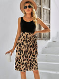 Fongt Spring And Summer Leisure New Women's Fashion Round Collar Patchwork Print Sleeveless Dress-Outfit