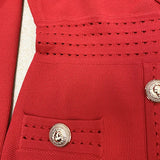 QUALITY Newest 2023 Fall Winter Designer Dress Women's Long Sleeve Notched Collar Knit