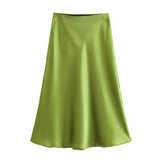 2024 New Elastic Waistline Simple Full-Color Satin Full-Length Skirt-Outfit
