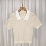 Version Of POLO Collar Short-Sleeved Knitted T-Shirt Girl 2025 Summer New Design Temperament