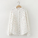 New Women Dandelion Print Cotton White Shirt Breathable Stand Collar Button Up Blouse Female Casual Basic Tops