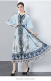 Fongt Exquisite Dress Women 2025 New Lazy Wind Collar Mid-Sleeves To Close The Waist Temperament 100-Fold Printing Skirt
