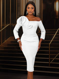 Fongt One-Shoulder Sexy Three-Dimensional Floral Dress Dress Elegant Body-Supling Party Dress Dresses