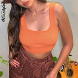 Women's Tank Top Off Shoulder Crop Top Streetwear Y2k Rave Outfits Summer Slim Solid Tanks and Camis Knitted Tops Women