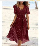 Fongt Summer New Loose Leisure Shuya V Collar Crumped New Hot Print Dress.