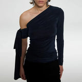 Fongt Temperament Wind 2025 New French Niche Collar Asymmetrical Long-Sleeved Splicing With Women's Clothing