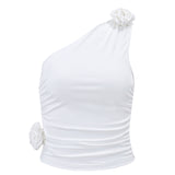 Fongt 2023 New Sexy Hot Girl Inclined Shoulder Pleated Draw Rope Closed Waist Slim