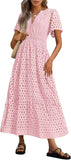 Fongt Women's V-Neck A-Shaped Hollow Lace Cake Dress