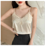 2022 Summer Satin Crop Top Women Camis Roupas Slik Off White Lace Tops Female Camisole Black Halter T-shirts Basic Woman