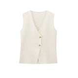 Fongt Women's Clothing 2025 Summer Solid Color Trim Gold Button Knitted Vest Top + Half Skirt Set