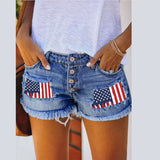 Fongt Spring And Summer Leisure Hole Printing Espresso Denim Straight Shorts Woman