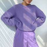 Sweater Streetwear Knitted Solid Ladies Sweater Elegant Jumper Long Sleeve O-neck Pullover Pink Top Winter Autumn
