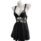 Fongt New French Romantic Lace Lairvoyal Night Coat Sexy Ice Ribbon Breast Pad Sling Short Skirt Homewear