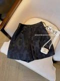 Black Jacquard Suit Shorts Girls Summer 2024 New Short High-Waisted Socialite Casual Pants-Outfit