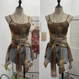 Fongt Babes Tie-Dye Net Yarn Sunscreen Cardigan Two Sets Of Sling Vest + Long-Sleeved Shirt Top 8056