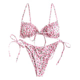Push Up Sexy Bikinis Women Floral Swimwear Triangle Bikini Set Female Pleated Swimsuit Brazilian Bathing Suits Beach Wear-Outfit