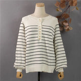 New 2021 Winter Spring Women Sweater Knitted Oversized Wild Striped Fashionable Vintage Pullovers Wild Tops