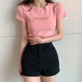 Fongt 2024 New Korean Letter Embroidered Slim Short-Sleeve T-Shirt Women's
