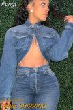 Women's Short Denim Jackets New Lapel Long Sleeve Pocket Single Button Solid Coat Female Autumn 2023 Fairy Grunge