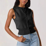 Fongt New Knitted Top Women's Sexy Sleeveless Outer Button Vest Vest