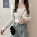 Hottie Long-Sleeved Knitted Cardigan Girl Spring Design Slim Short Umbilly Bottom Shirt