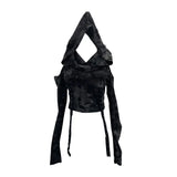 Fongt Shooting Doomsday Wasteland Wind To Make Old Worn Hooded Long-Sleeved T-Shirt Short High-Waisted Umbilly Top 9259