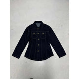 Fongt Water-Washed Denim Shirt Coat Split Design Design Display Waist Line Long-Sleeved Casual Women's Top