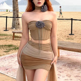Fongt Summer New Sexy Chest Umbilled Vest High-Waisted Hip-Up Mesh Skirt