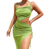 Fongt New Sexy Women's Skirt Summer Sexy Cresny Shoulder Irregular Solid Color Joint